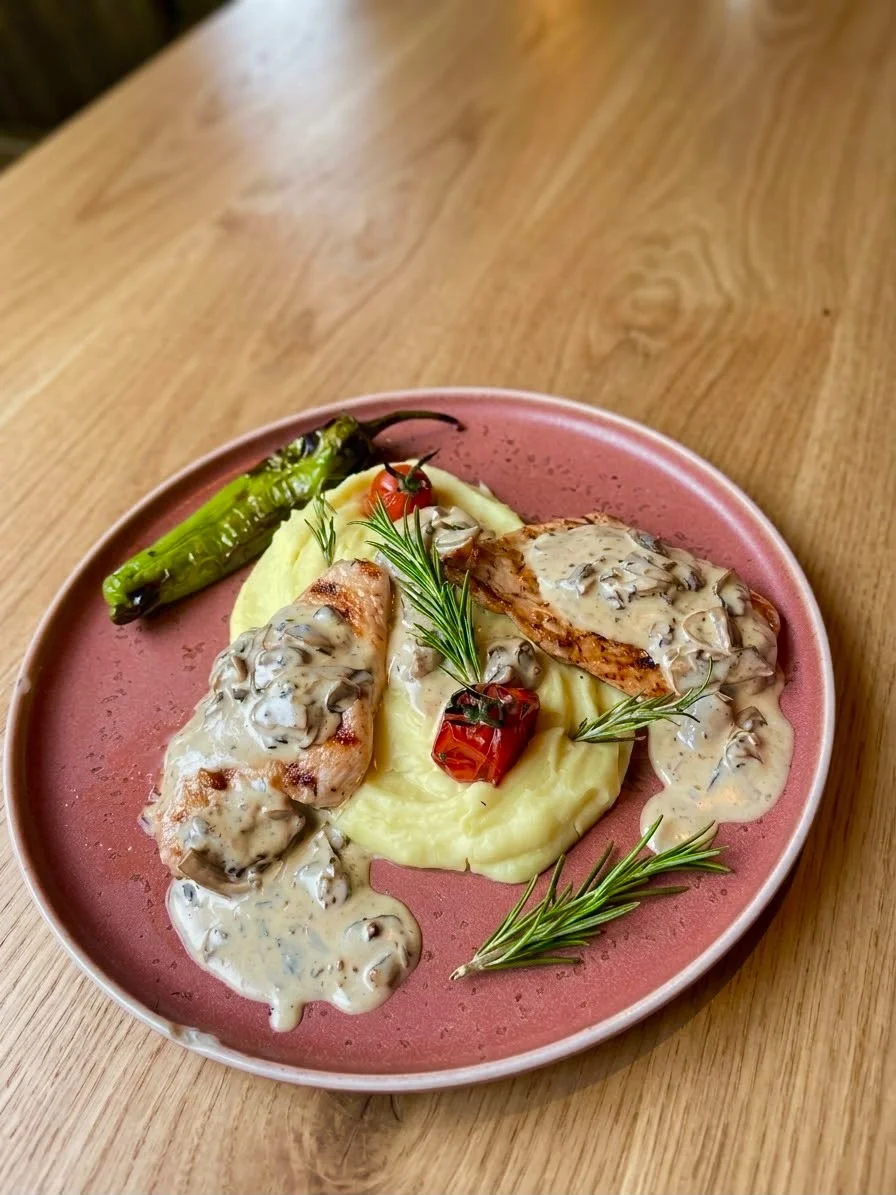 Grilled chicken with mushroom sauce