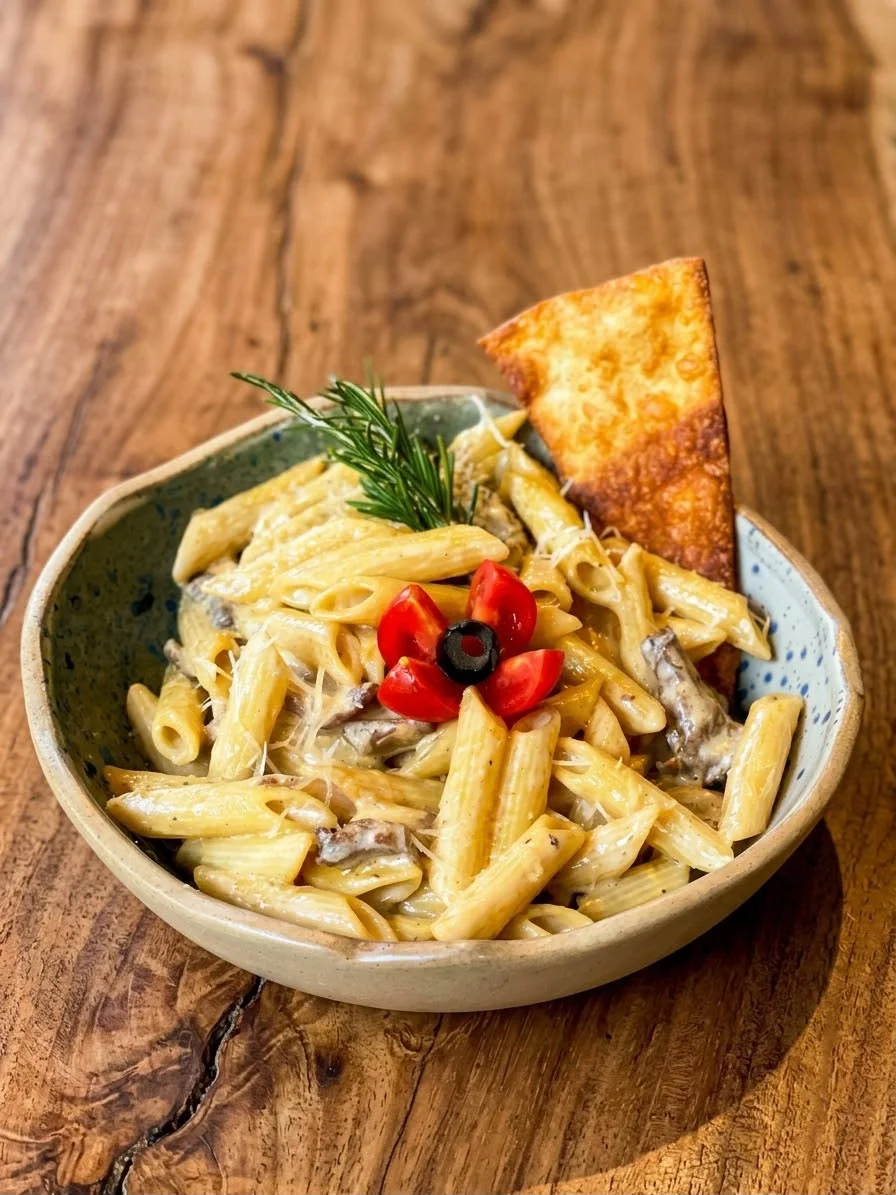 Penne with meat