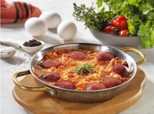 Menemen with Turkish sausage