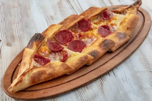 Pide with sucuk and kaşar cheese